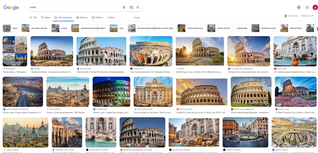 Zoeken naar Rome in Google